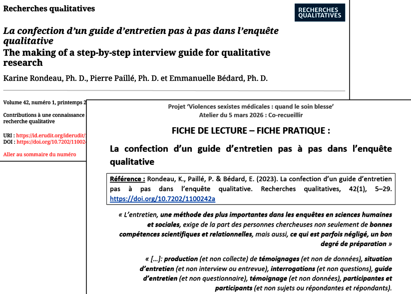 Illustration d'un guide d'entretien juxtaposant un article reprenant la confection d'un guide et celui travaillé dans l'atelier