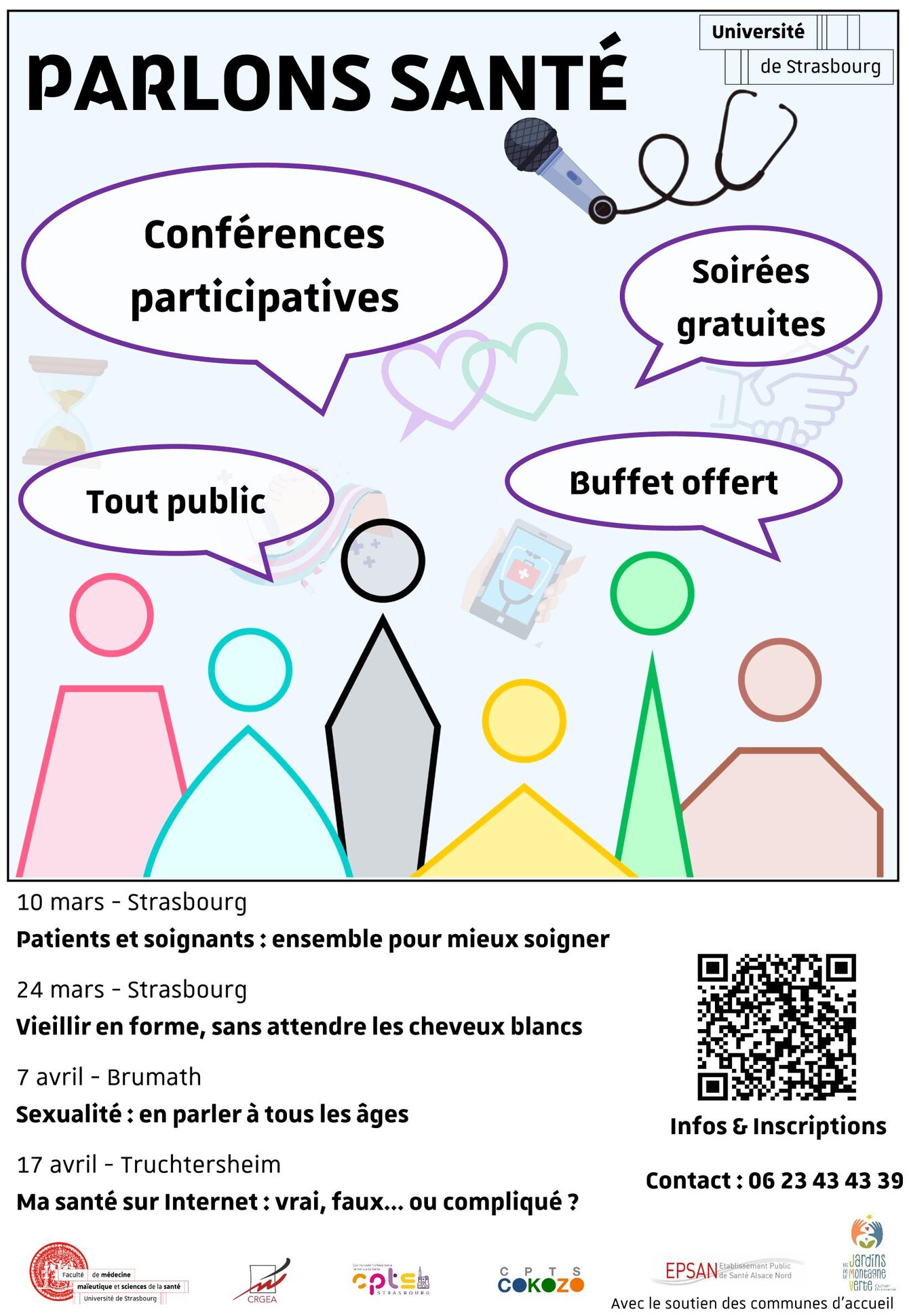Affiche des 4 conférences Parlns Santé les 10 et 24 mars et les 7 et 17 avril 2026